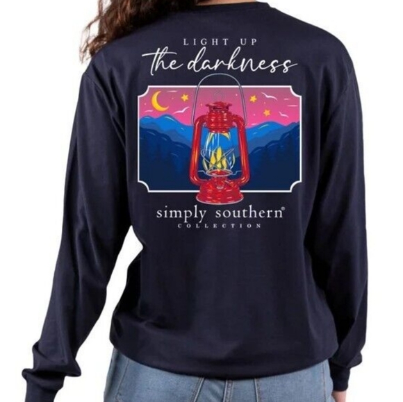 Simply Southern LIGHT UP the DARKNESS Navy Long Sleeve Top Size Small - Picture 1 of 7